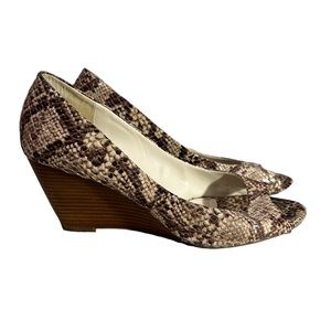 Studio Paolo | Brown Snakeskin/Animal Print Open Toe Wedges | Size 8.5